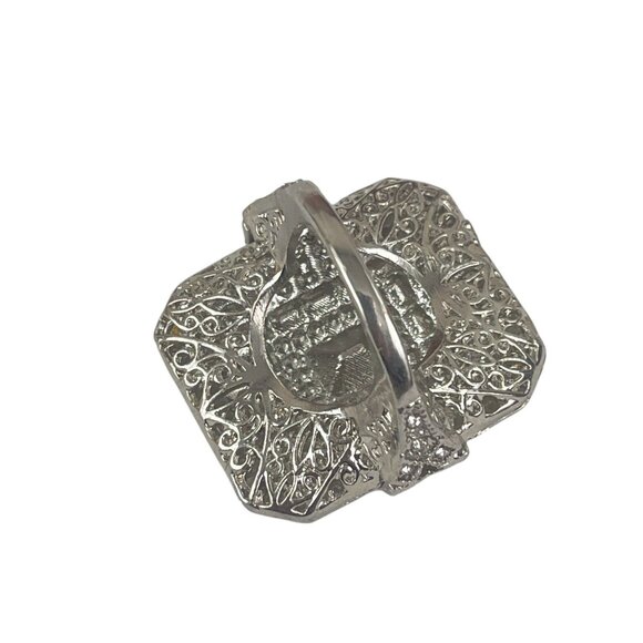 Art Deco Style Silver & Blue Statement Ring With Crystal Accents - Picture 5 of 11